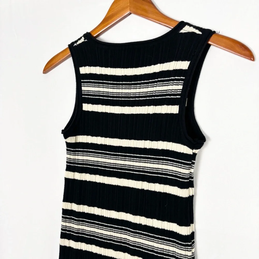 Striped Ribbed Midi‎ Dress Black White Bodycon Size M
